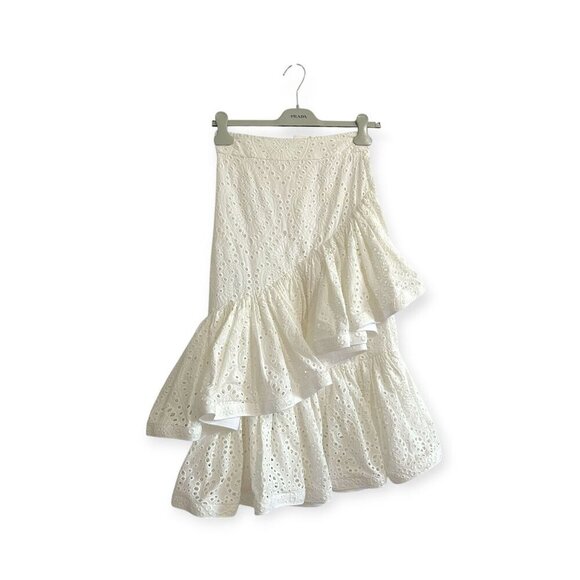 Johanna Ortiz Maui ruffle eyelet cotton skirt, White, Size 4, New with tag - Picture 2 of 16